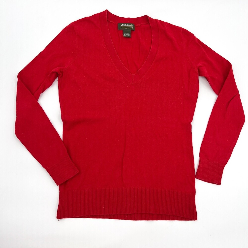 Eddie Bauer Sweater Shirt Womens Small Red Pullover Long Sleeve Cashmere Blend